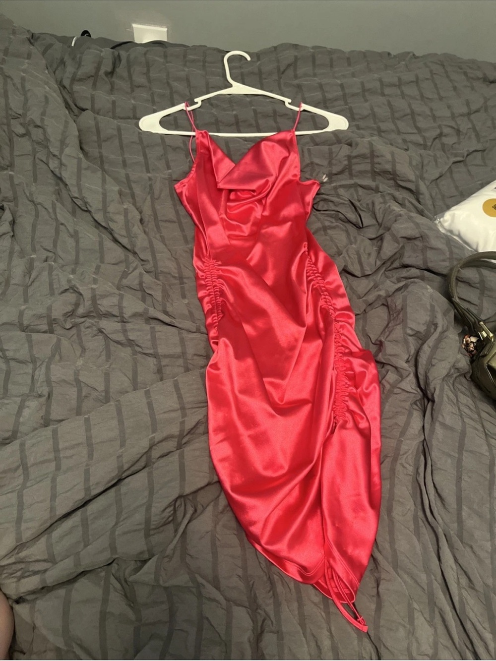 Divided Red Satin Cowl Neck High-Low Slip Dress